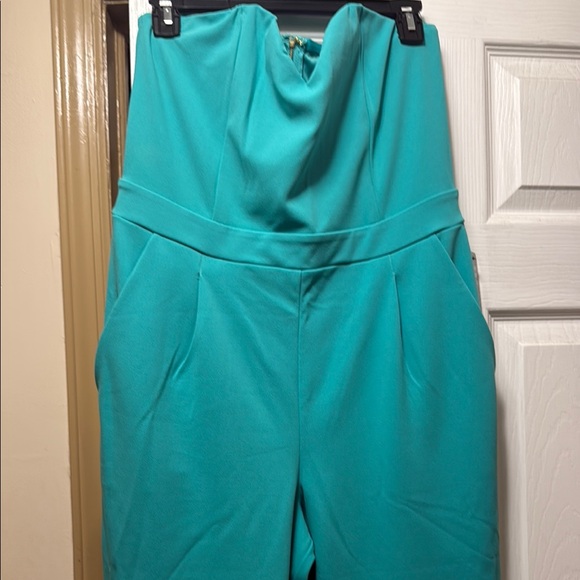 Express Blue Jumpsuit Modern Strapless Design - Picture 3 of 7